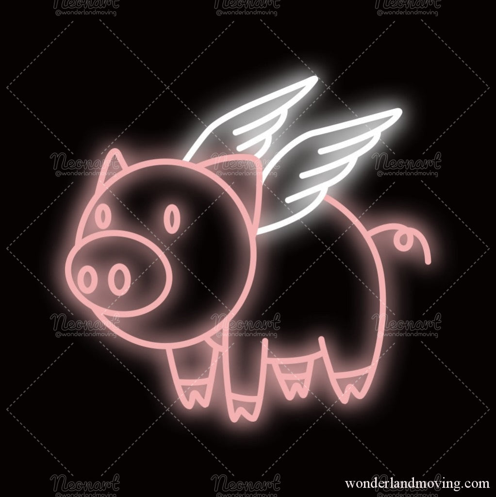 飛ぶブタちゃんネオン看板