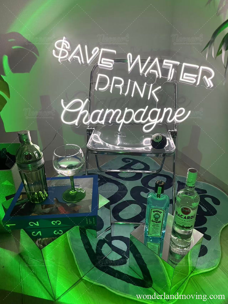 ’save water drink champagne’ シャンパンネオン看板 ネオン看板