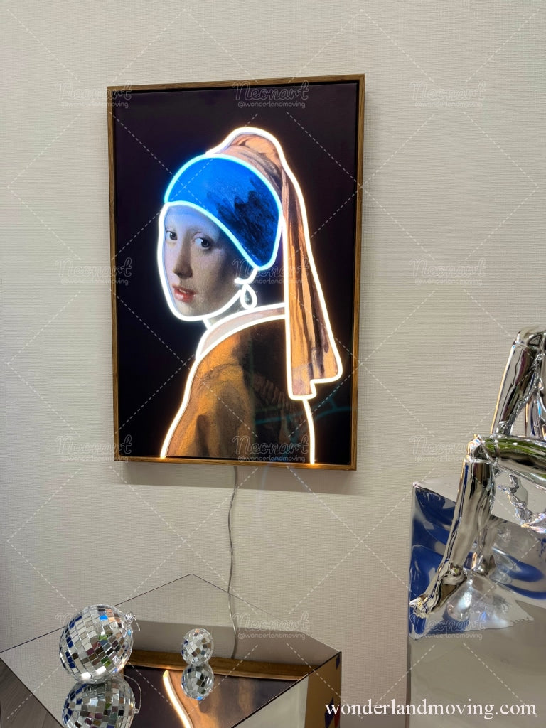 「真珠の耳飾りの少女」 ネオンアート 額縁付きネオン看板
