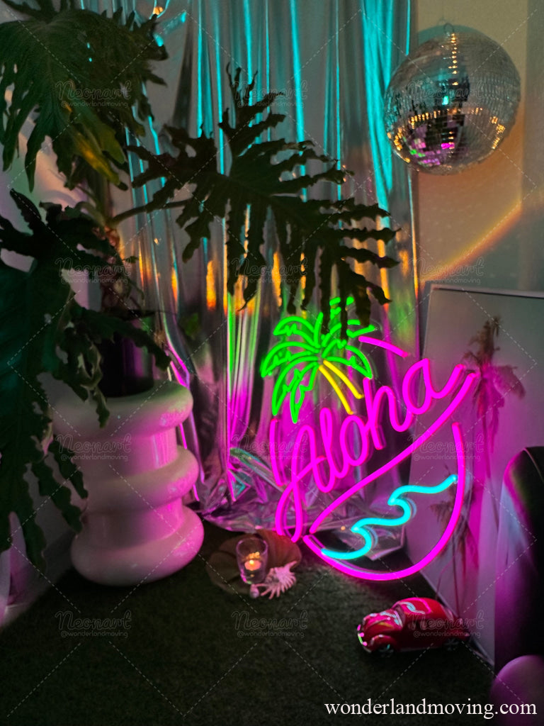 ALOHA ネオン LED サインライト ハワイ風 インテリア 照明 壁掛け Alohaハワイ風ネオン看板 – wonderlandmoving