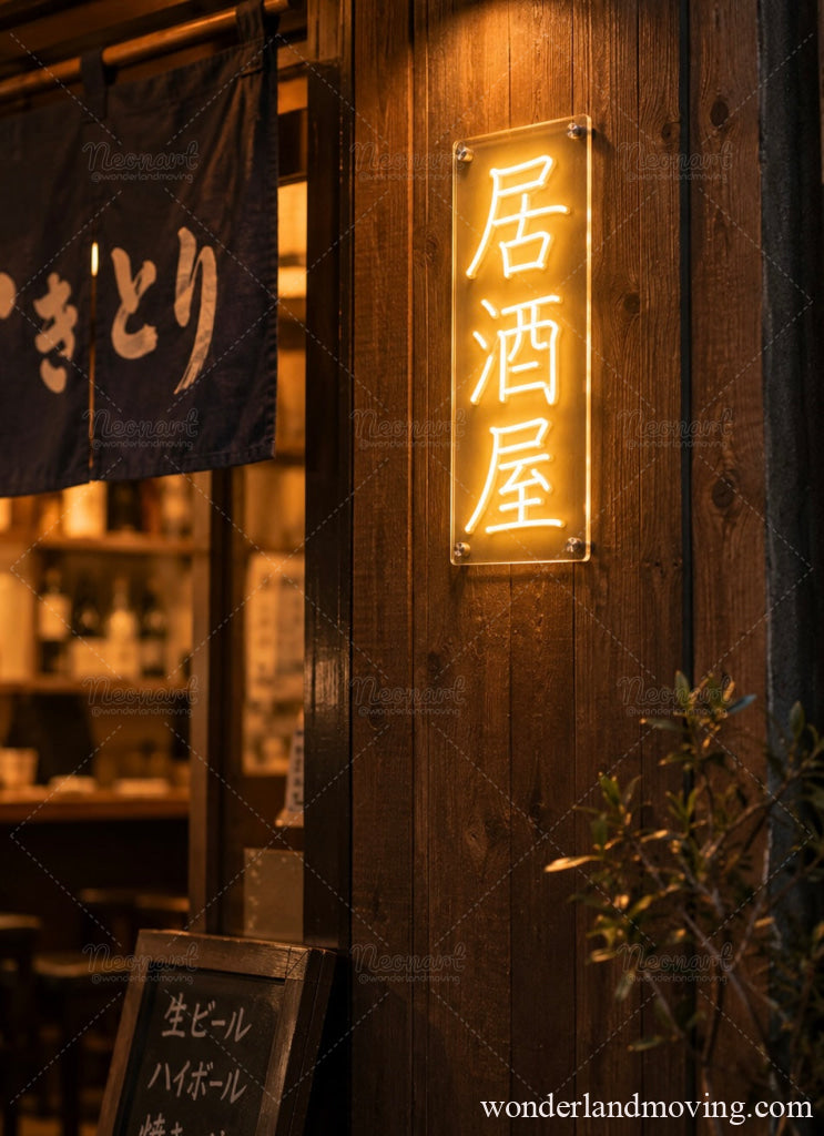 「居酒屋」 ネオンサイン・LED看板・大衆酒場 - 11cmx30cm / BEG - ネオン看板