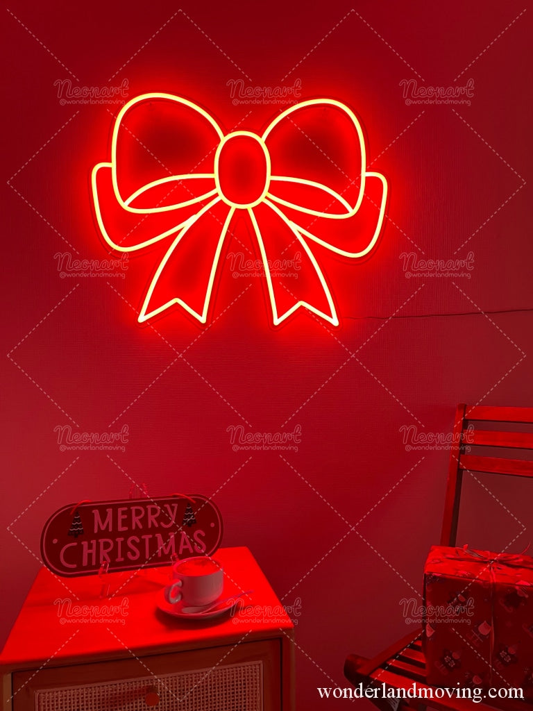 クリスマス赤リボン ネオン看板