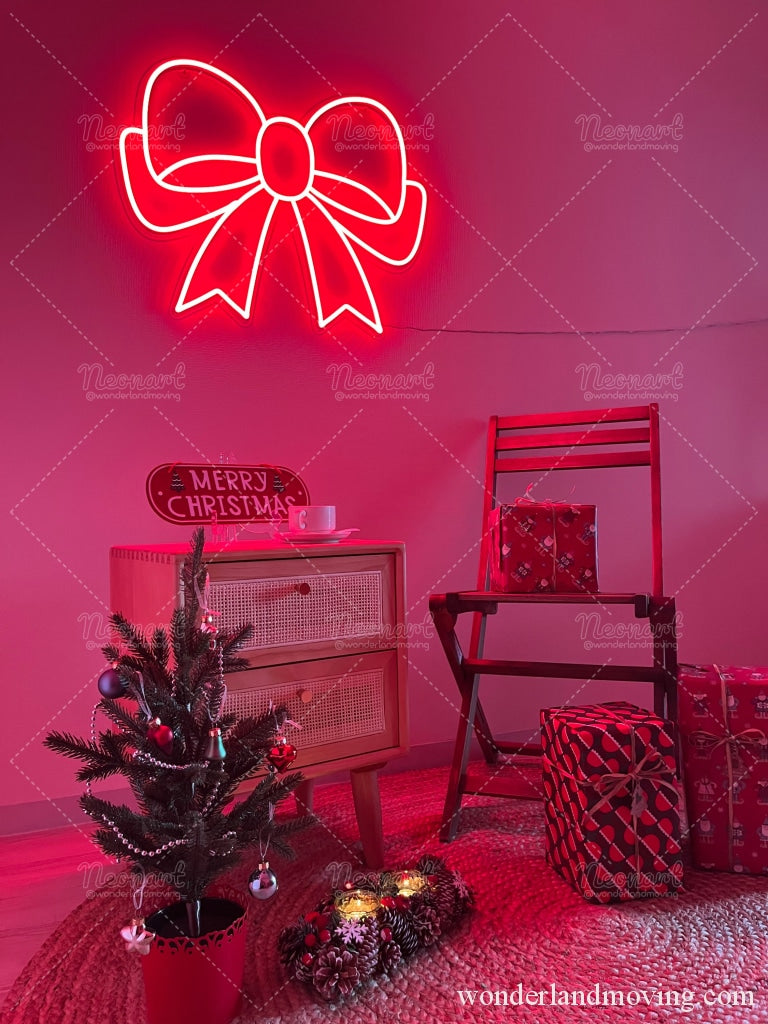 クリスマス赤リボン ネオン看板
