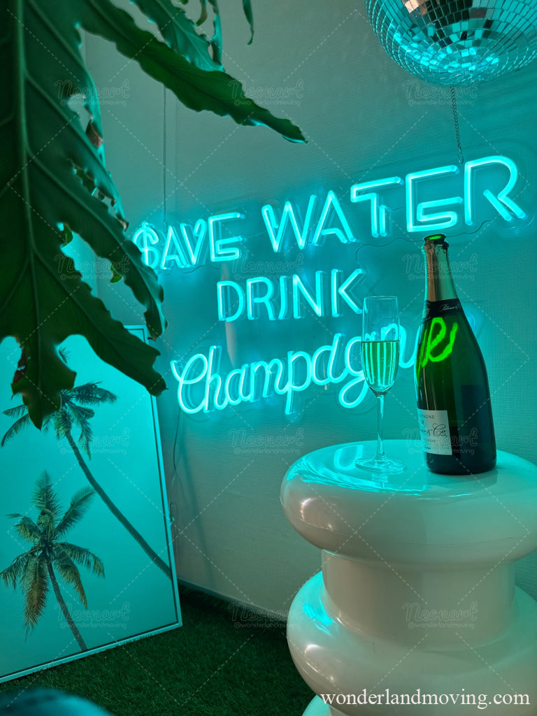 ’save water drink champagne’ シャンパンネオン看板 - ネオン看板
