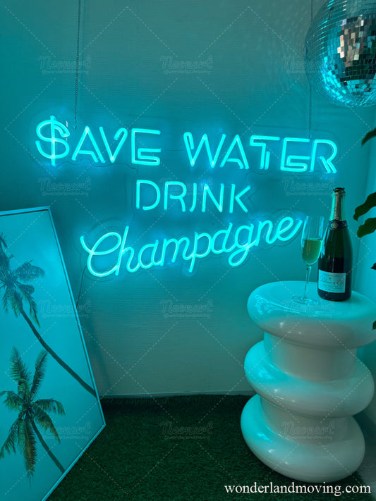 ’save water drink champagne’ シャンパンネオン看板 - ネオン看板