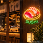 SUSHI 寿司 ネオンサイン｜和食・日本料理 - モチーフ+SUSHI（34cmx30cm） - ネオン看板
