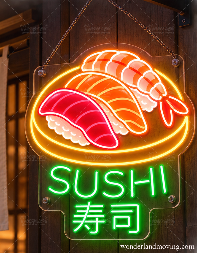 SUSHI 寿司 ネオンサイン｜和食・日本料理 - モチーフ+SUSHI+寿司（34cmx38cm） - ネオン看板