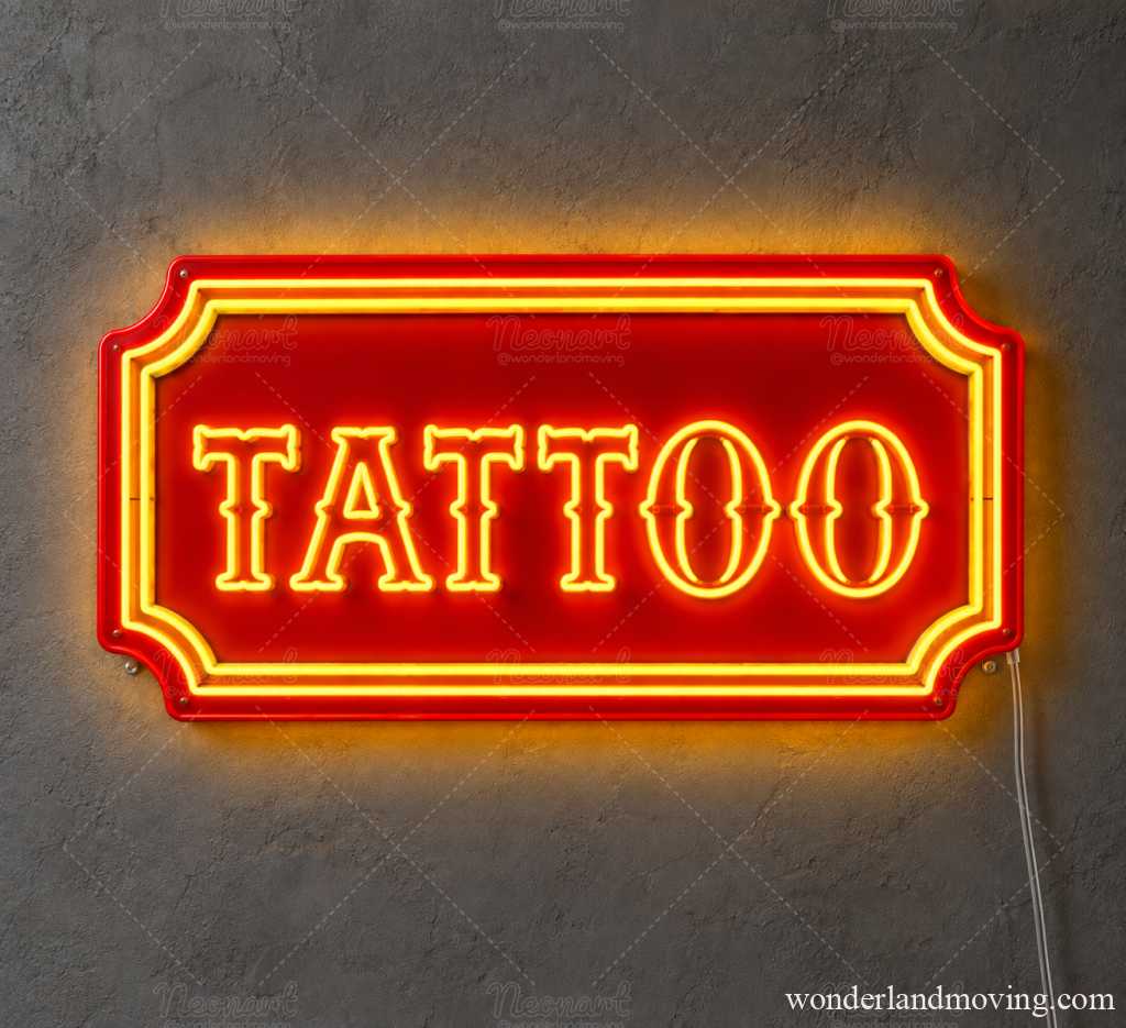 TATTOO ネオンサイン｜タトゥーショップ・刺青 LED看板 - YEL（ネオン）／赤色アクリルパネル - ネオン看板