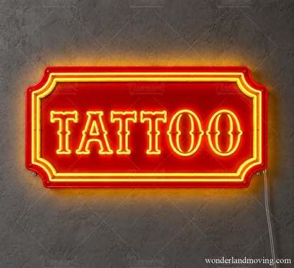 TATTOO ネオンサイン｜タトゥーショップ・刺青 LED看板 - YEL（ネオン）／赤色アクリルパネル - ネオン看板