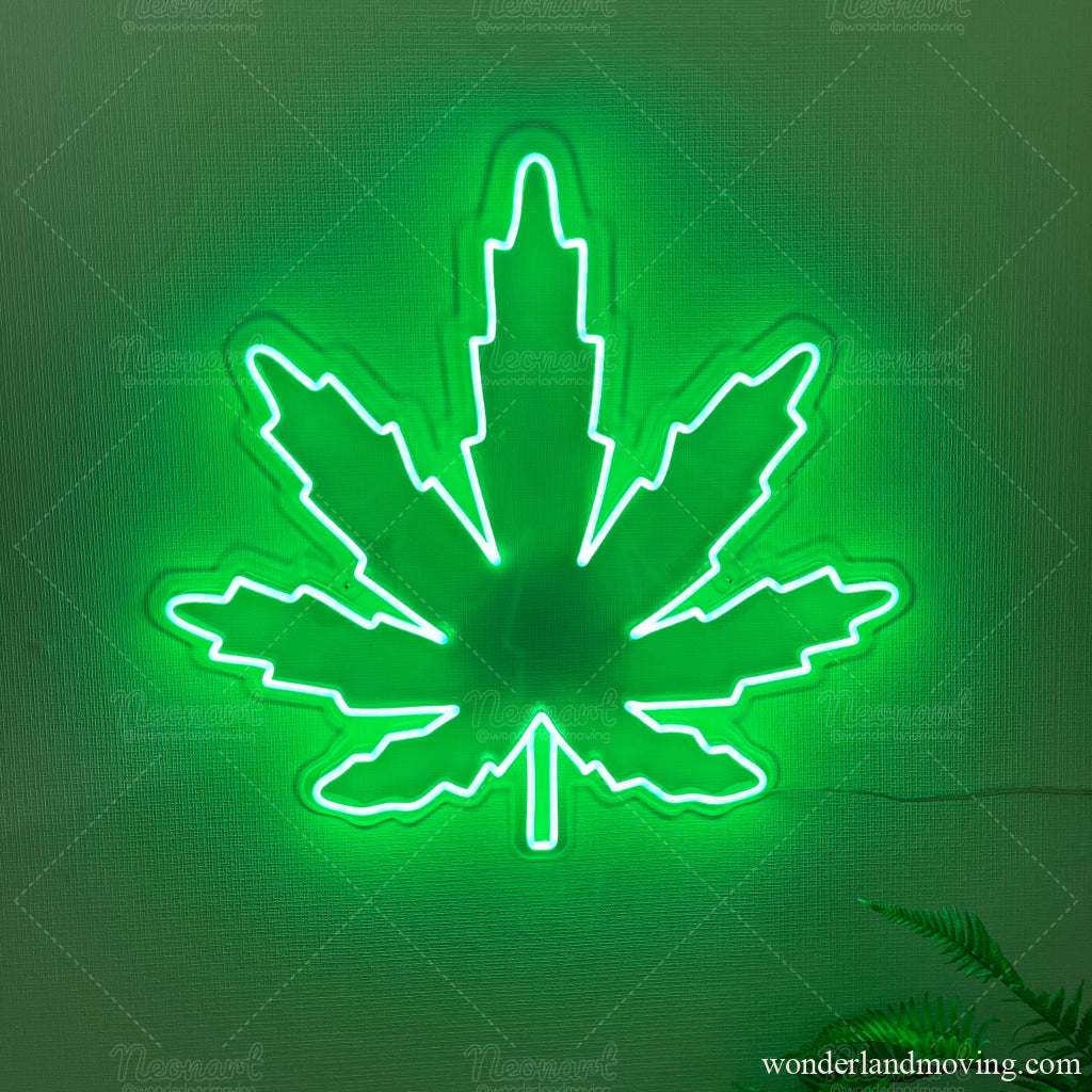 オリジナル　ネオンサイン モンステラ 葉っぱデザイン 緑白ピンク ボックス型 葉っぱマーク CBDネオンライト – wonderlandmoving